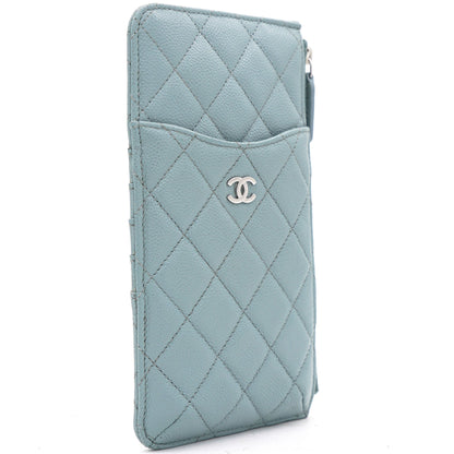 Blue Quilted Caviar Leather Phone Wallet