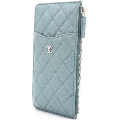 Blue Quilted Caviar Leather Phone Wallet