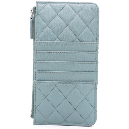 Blue Quilted Caviar Leather Phone Wallet