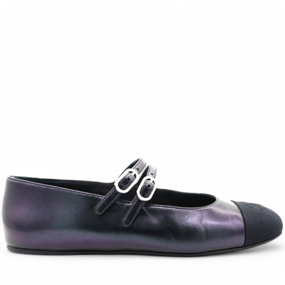 Lambskin Grosgrain Pearl Mary Jane Flats Black Size37