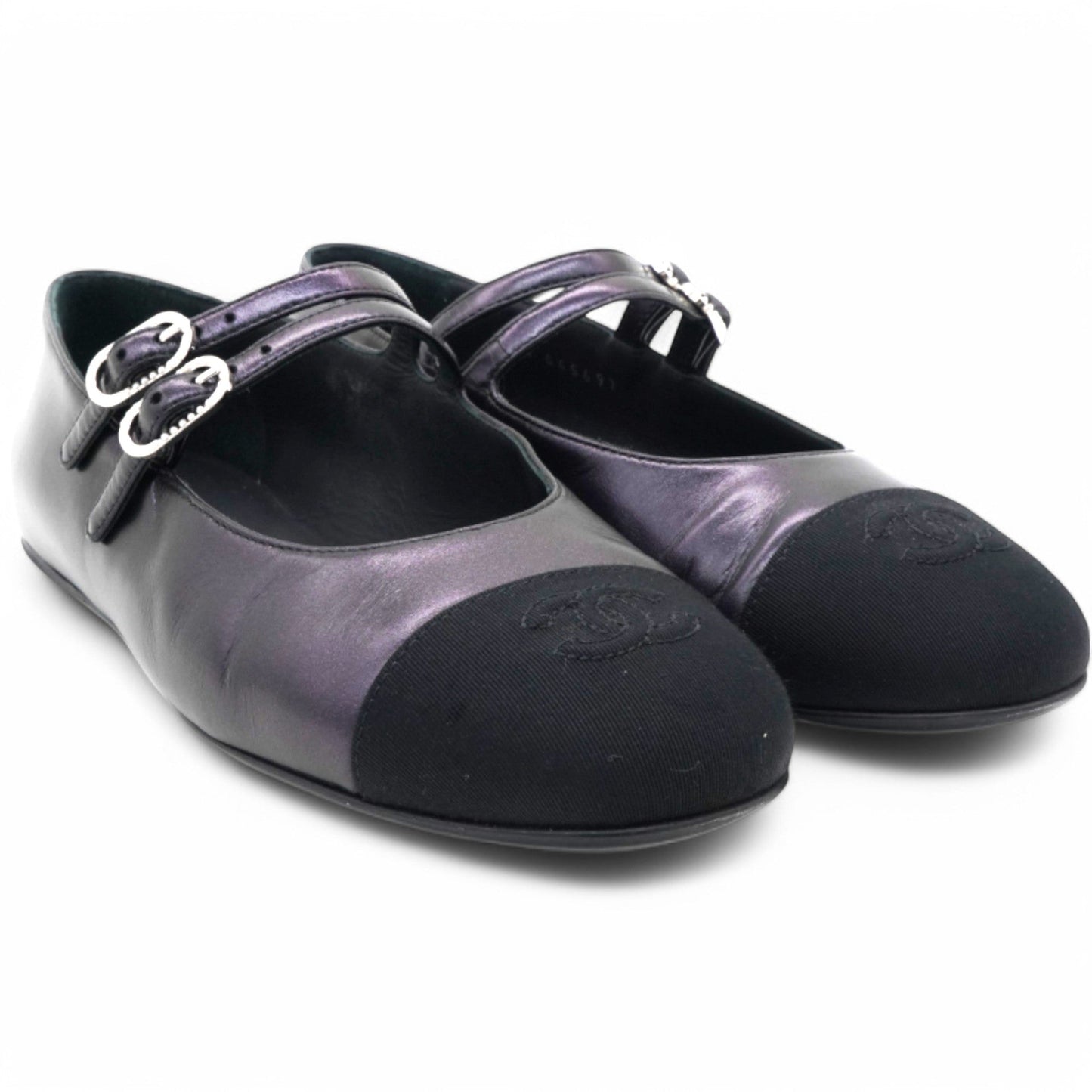 Lambskin Grosgrain Pearl Mary Jane Flats Black Size37