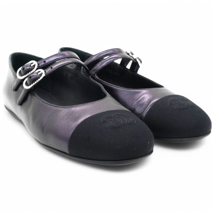 Lambskin Grosgrain Pearl Mary Jane Flats Black Size37