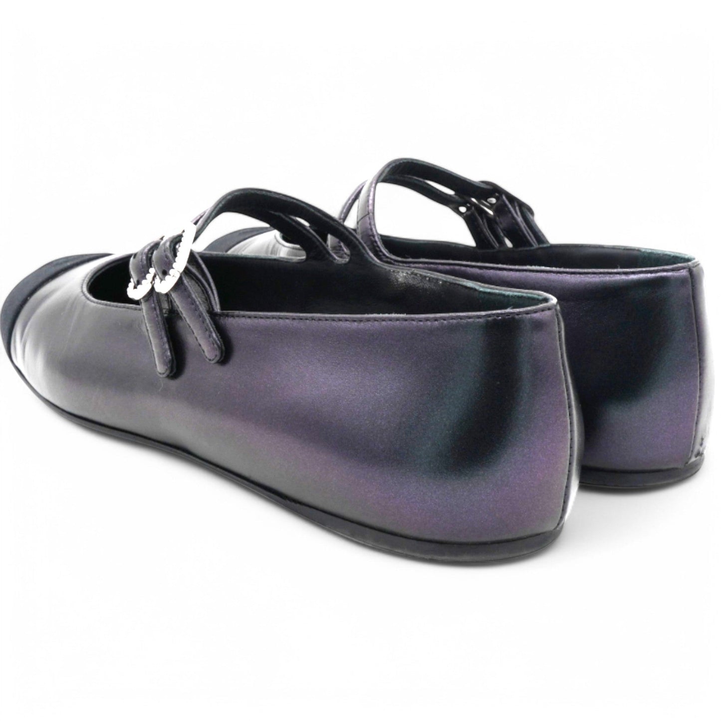 Lambskin Grosgrain Pearl Mary Jane Flats Black Size37