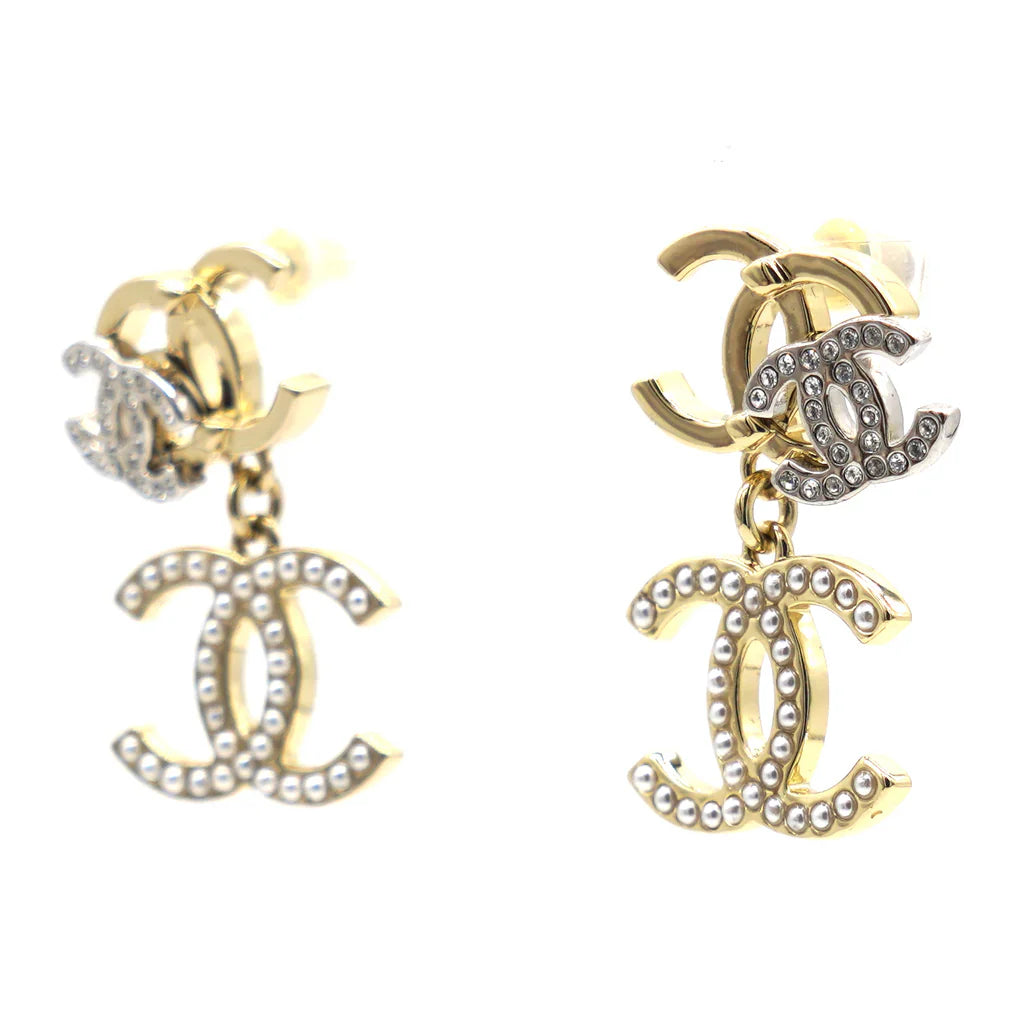 Triple CC Crystal Drop Earrings