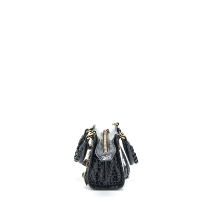 Balenciaga Nano Neo Classic City Bag Croc-Embossed Calfskin Black GHW