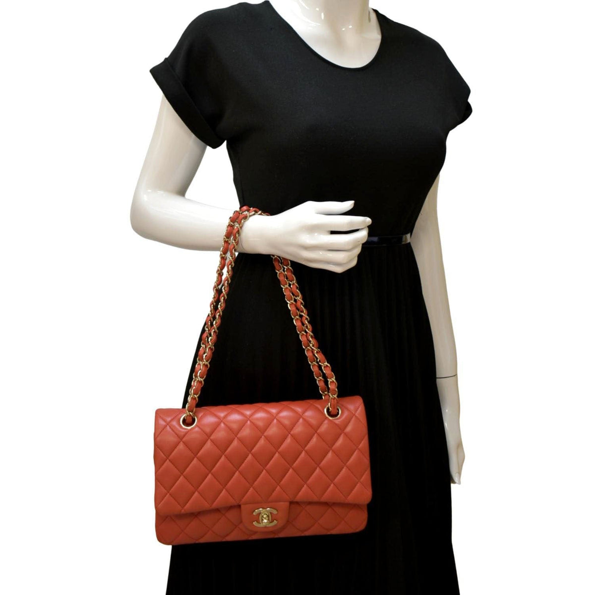 Chanel Classic Medium Double Flap Quilted Leather Shoulder Bag Red