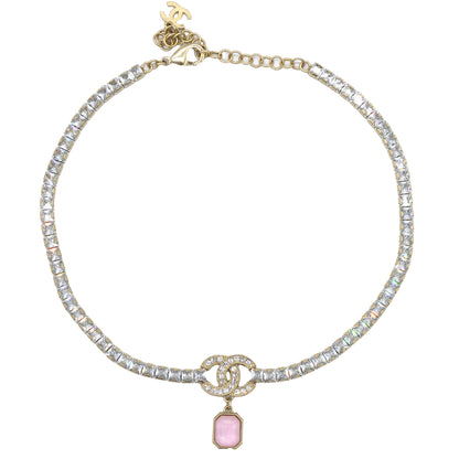Crystal Pin Necklace Gold Pink