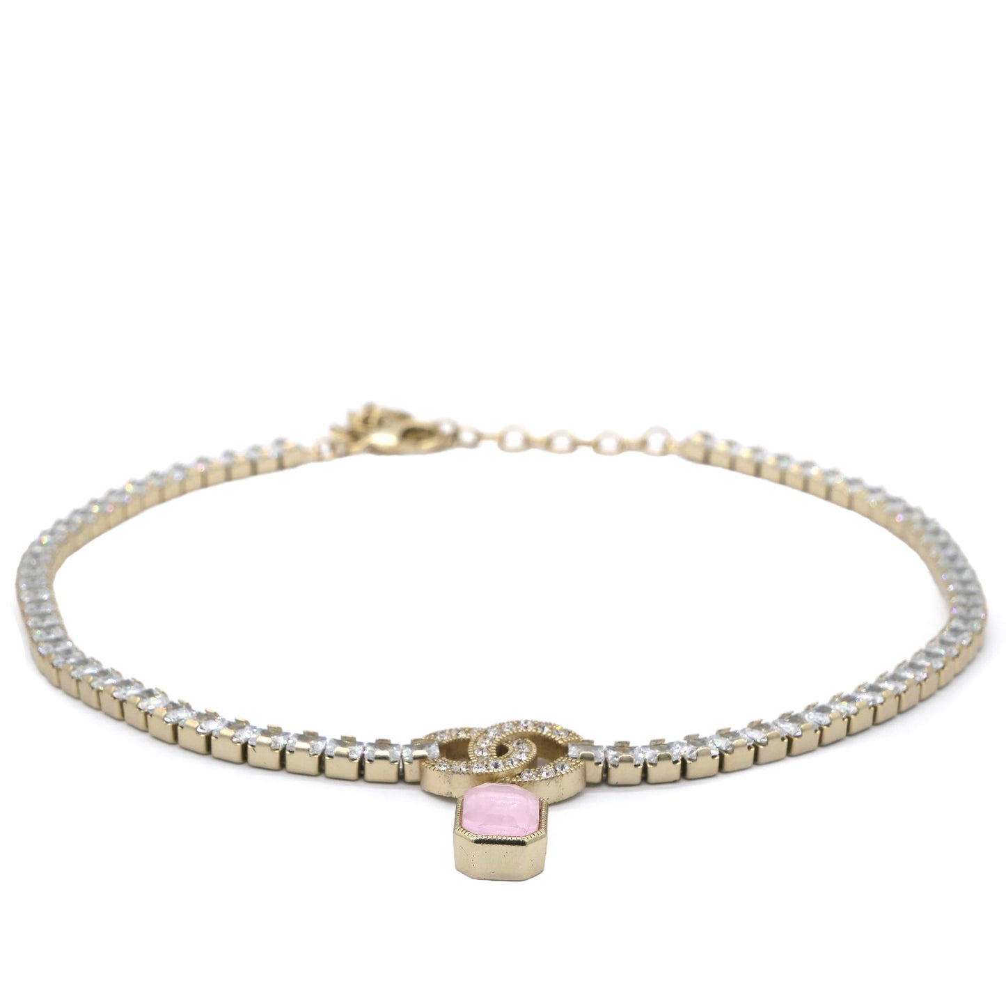 Crystal Pin Necklace Gold Pink