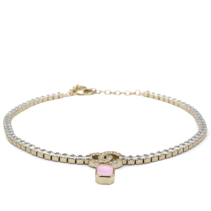 Crystal Pin Necklace Gold Pink