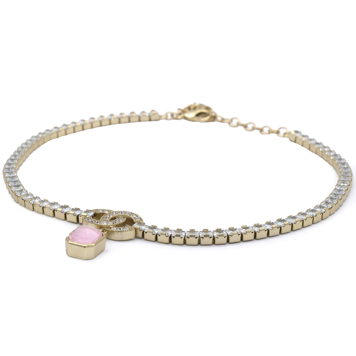 Crystal Pin Necklace Gold Pink