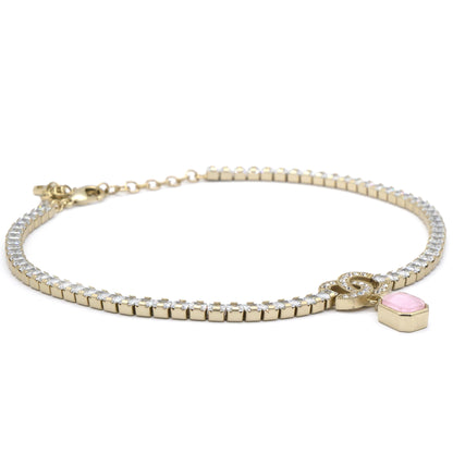 Crystal Pin Necklace Gold Pink