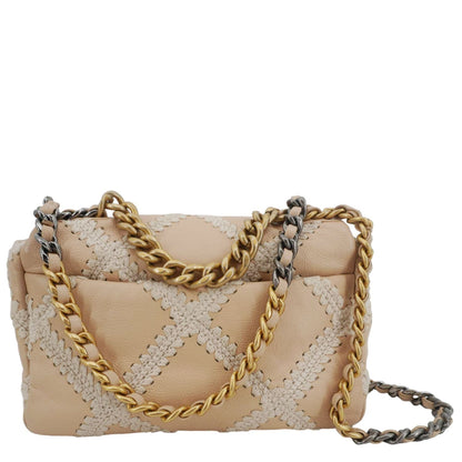 Chanel 19 Flap Medium Calfskin Crochet Shoulder Bag Beige