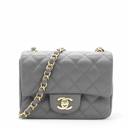 Quilted Dark Grey Lambskin Square Mini Classic Flap