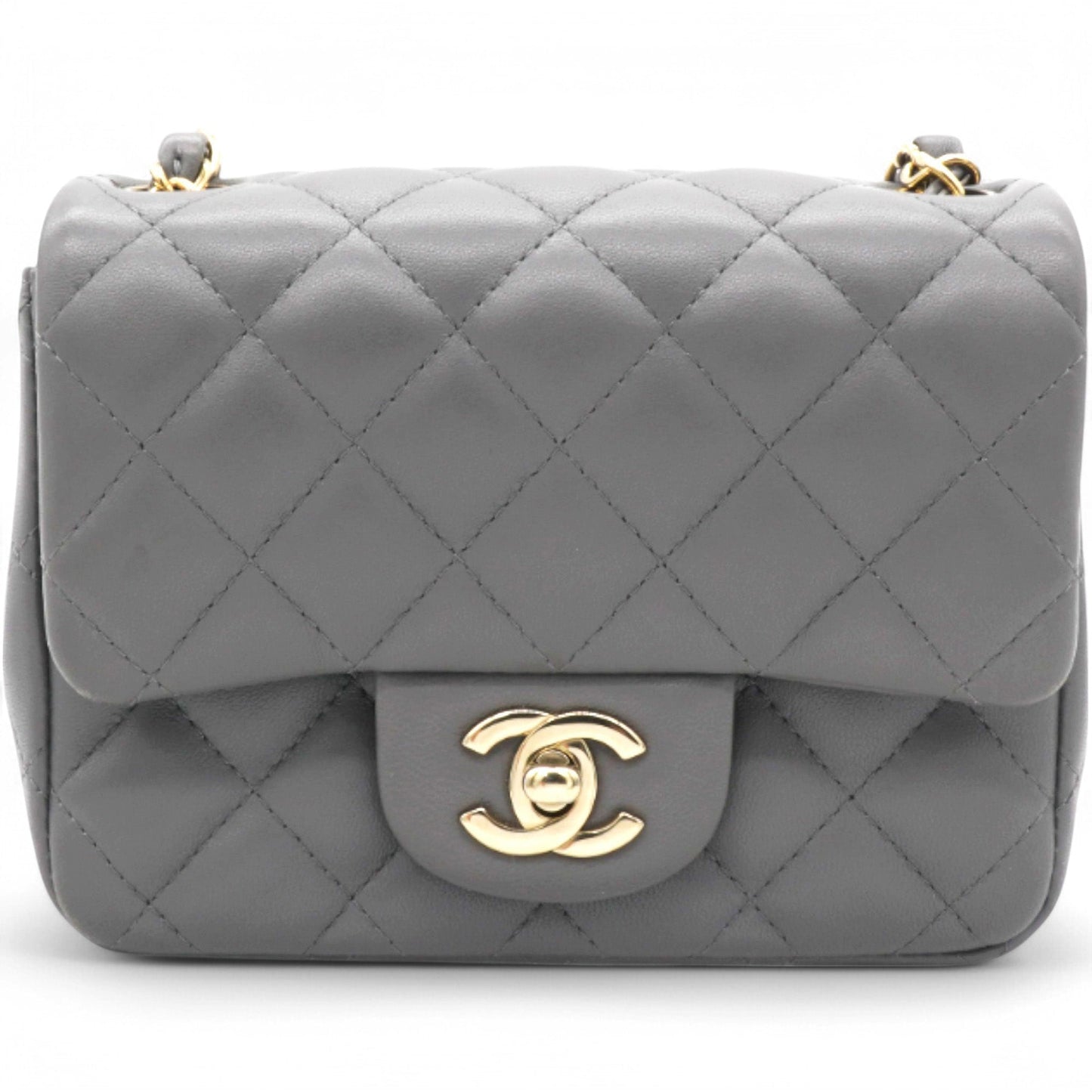 Quilted Dark Grey Lambskin Square Mini Classic Flap