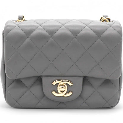Quilted Dark Grey Lambskin Square Mini Classic Flap