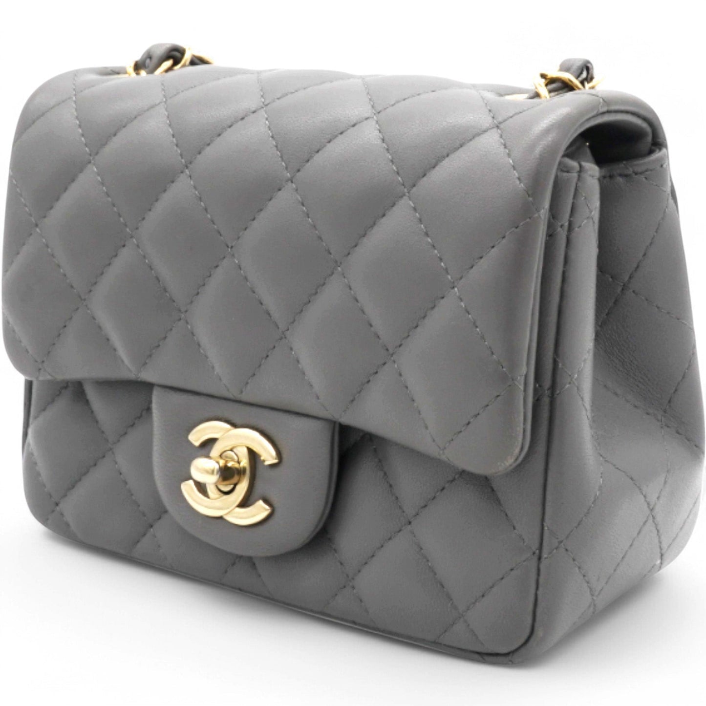 Quilted Dark Grey Lambskin Square Mini Classic Flap