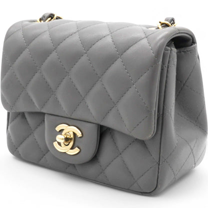 Quilted Dark Grey Lambskin Square Mini Classic Flap