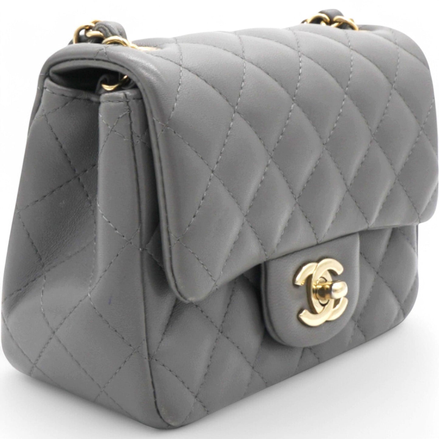 Quilted Dark Grey Lambskin Square Mini Classic Flap