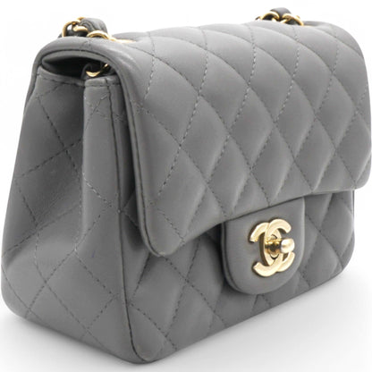 Quilted Dark Grey Lambskin Square Mini Classic Flap