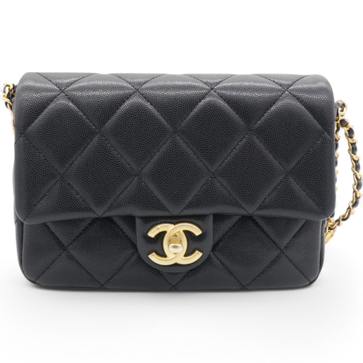 Caviar Quilted Mini Twist Your Buttons Flap Black