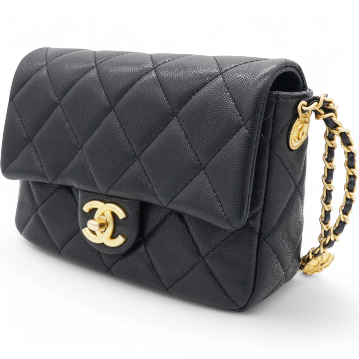 Caviar Quilted Mini Twist Your Buttons Flap Black