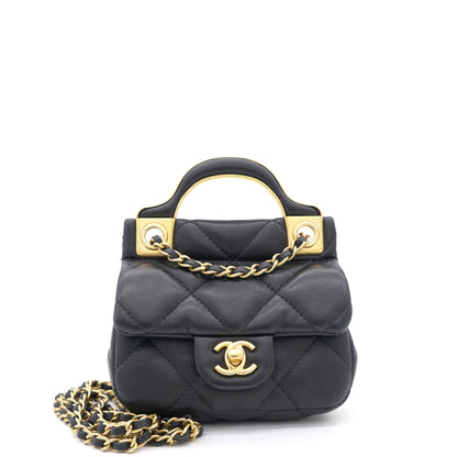 Black Lambskin Leather Flap with Handle  Holder