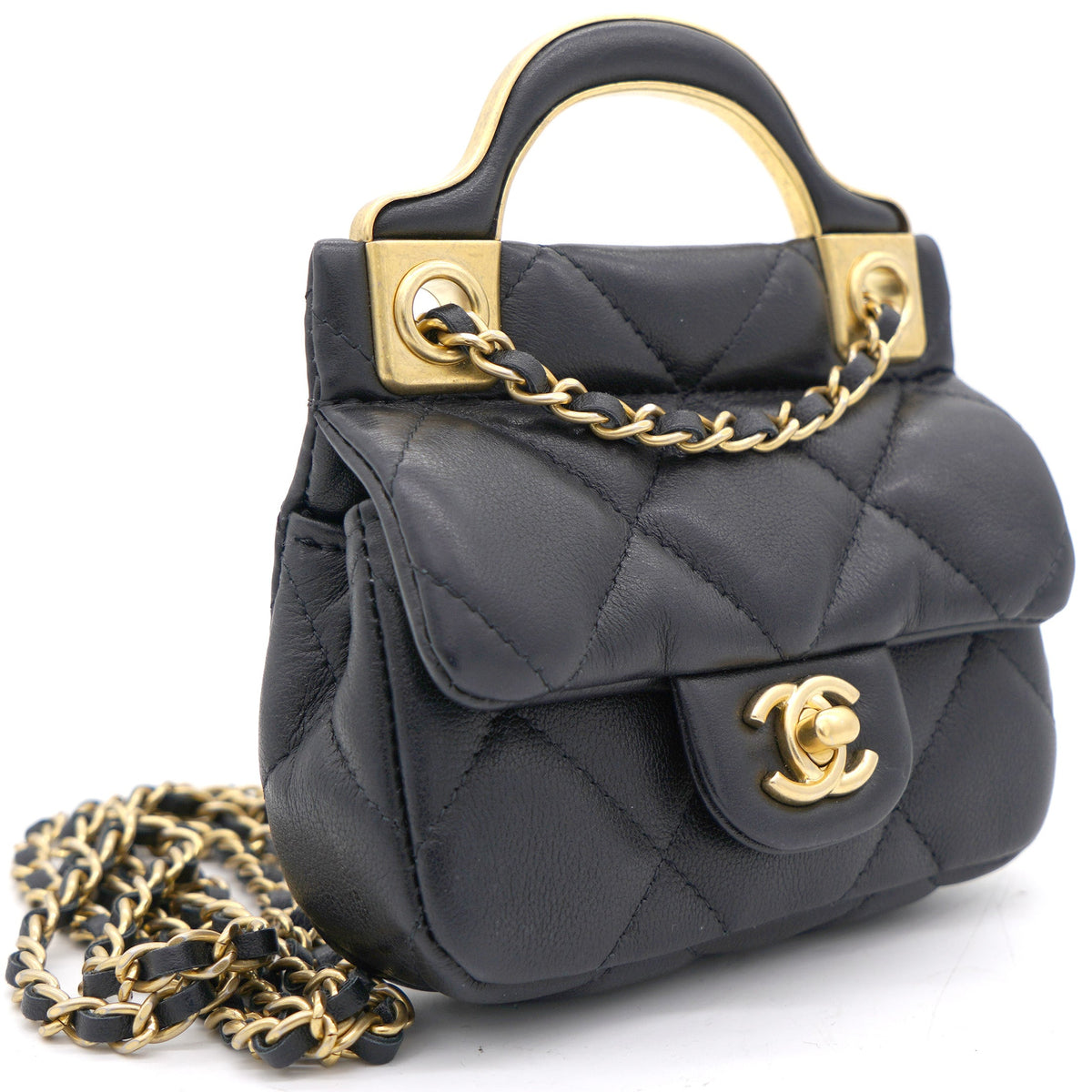 Black Lambskin Leather Flap with Handle  Holder
