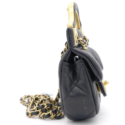 Black Lambskin Leather Flap with Handle  Holder