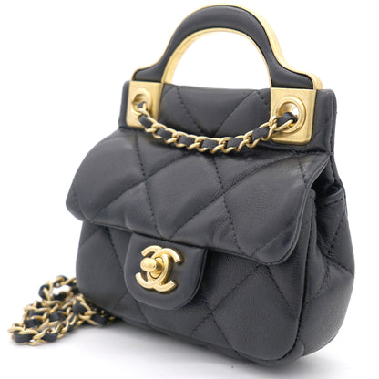 Black Lambskin Leather Flap with Handle  Holder