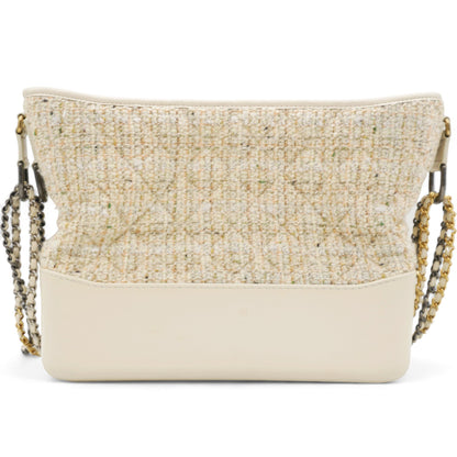 Tweed Calfskin Quilted Medium Gabrielle Hobo White