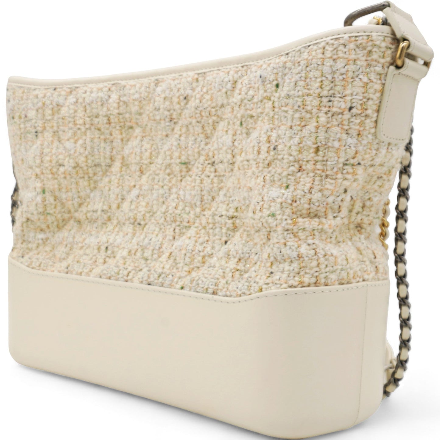 Tweed Calfskin Quilted Medium Gabrielle Hobo White
