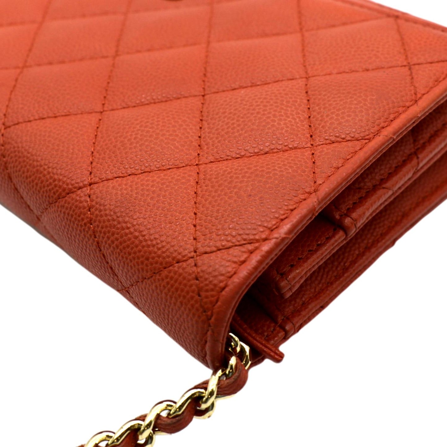 CHANEL WOC Quilted Caviar Leather Crossbody Wallet Red Orange