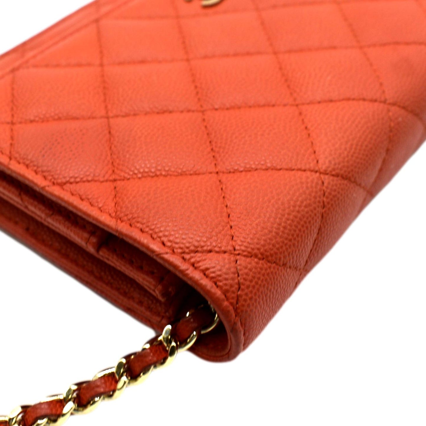 CHANEL WOC Quilted Caviar Leather Crossbody Wallet Red Orange