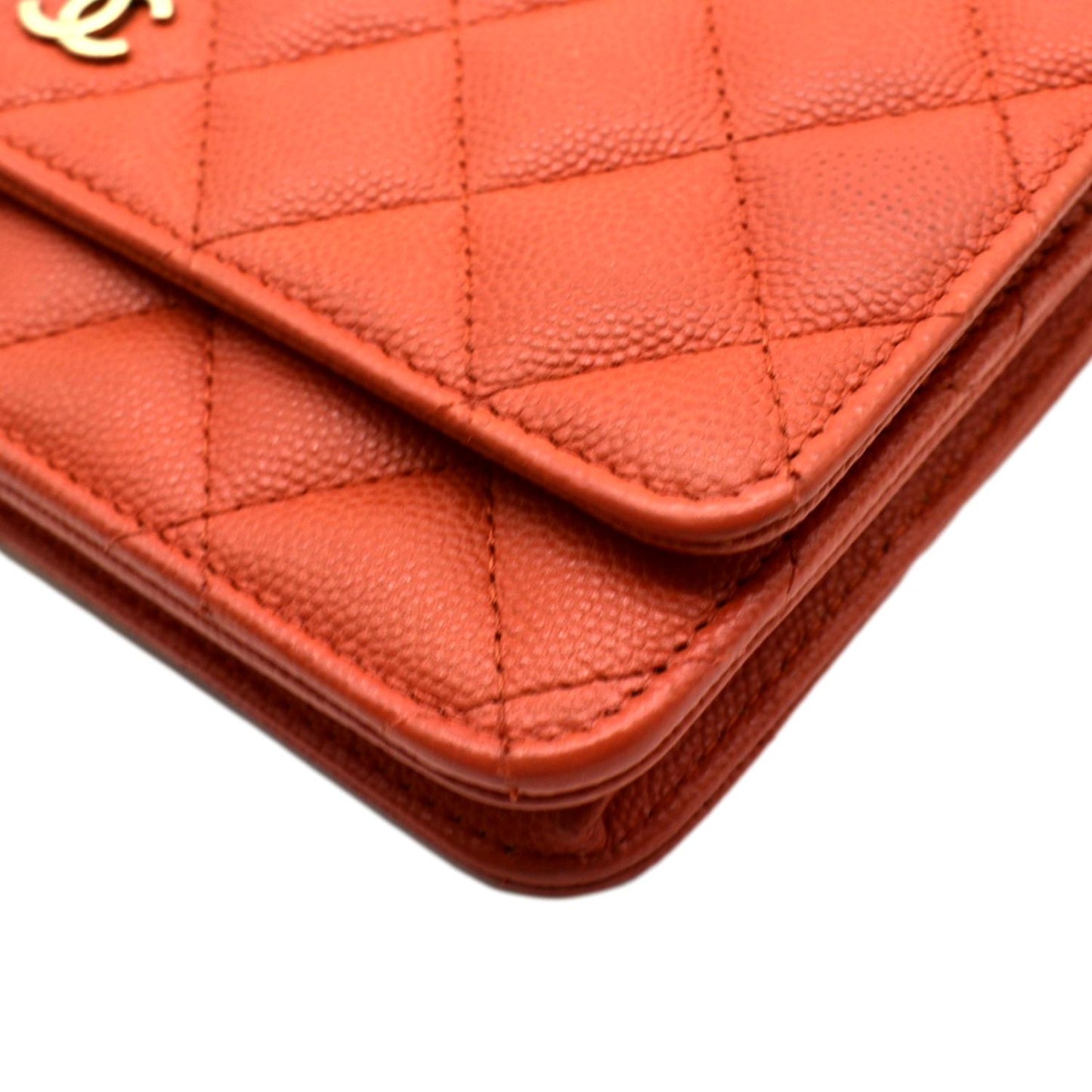 CHANEL WOC Quilted Caviar Leather Crossbody Wallet Red Orange