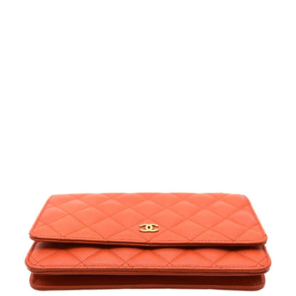 CHANEL WOC Quilted Caviar Leather Crossbody Wallet Red Orange