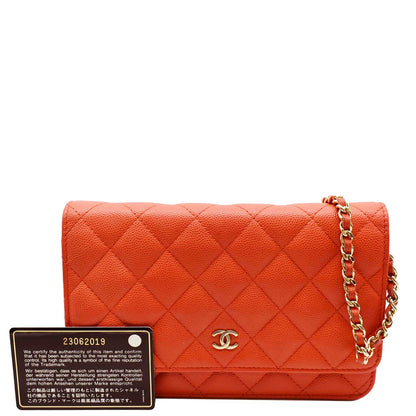 CHANEL WOC Quilted Caviar Leather Crossbody Wallet Red Orange