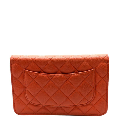 CHANEL WOC Quilted Caviar Leather Crossbody Wallet Red Orange