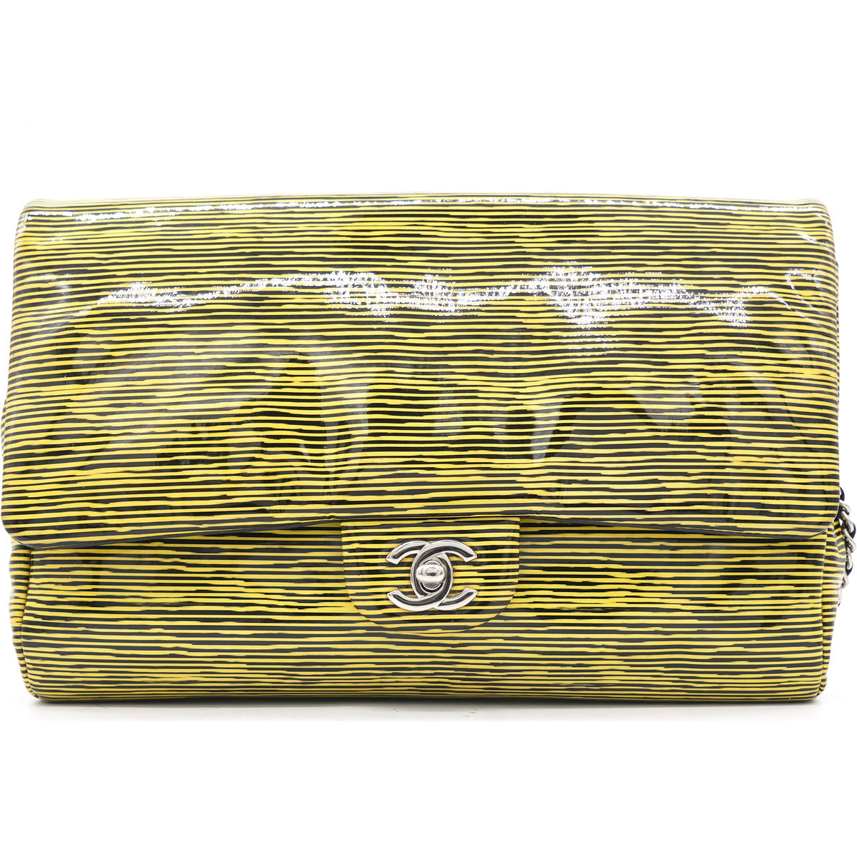 Patent Calfskin Striped Single Flap Bag