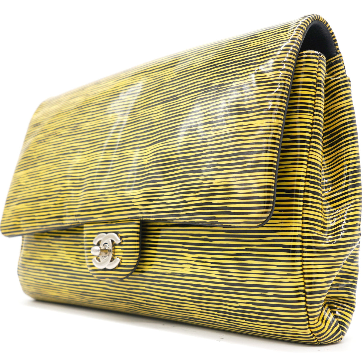 Patent Calfskin Striped Single Flap Bag