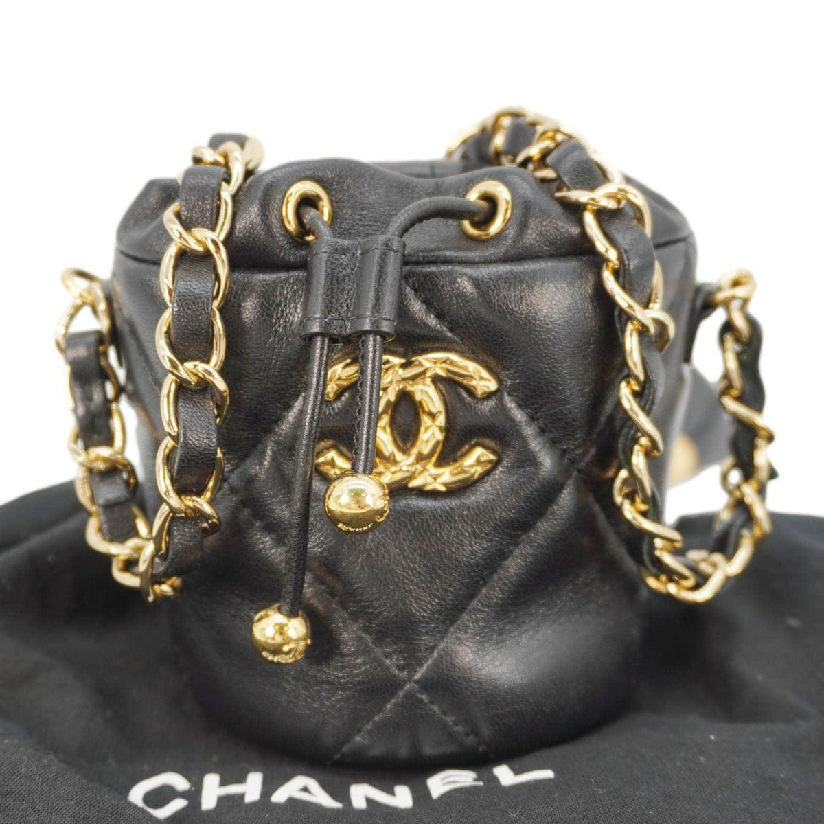 Chanel Coco Mini Leather Bucket Shoulder Bag Black