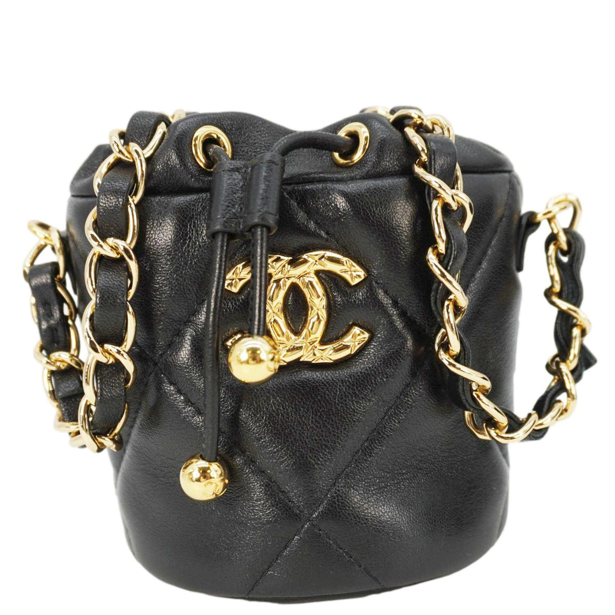 Chanel Coco Mini Leather Bucket Shoulder Bag Black