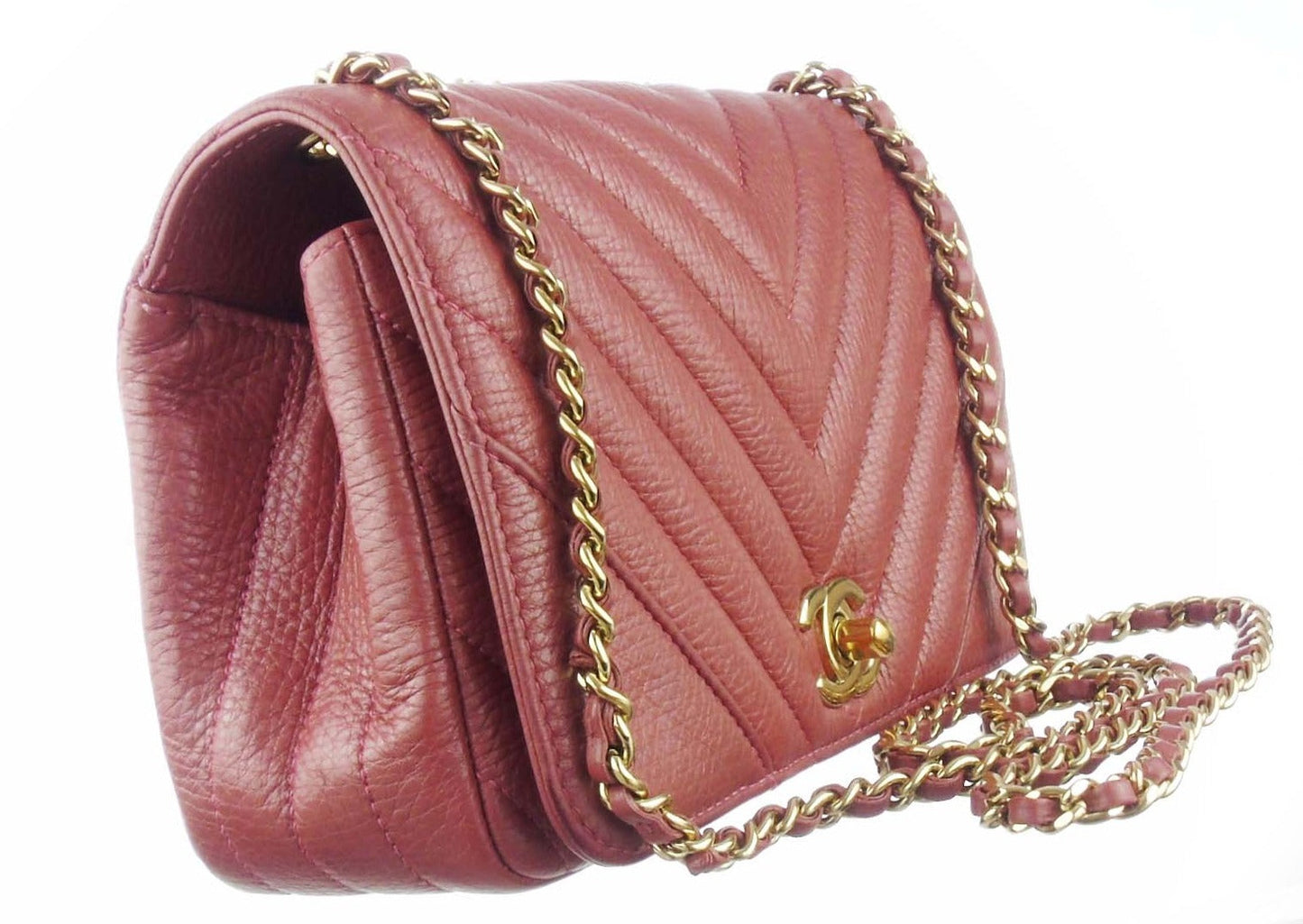 CHANEL dark blush pink chevron leather 2.55 mini rectangular flap bag 2017