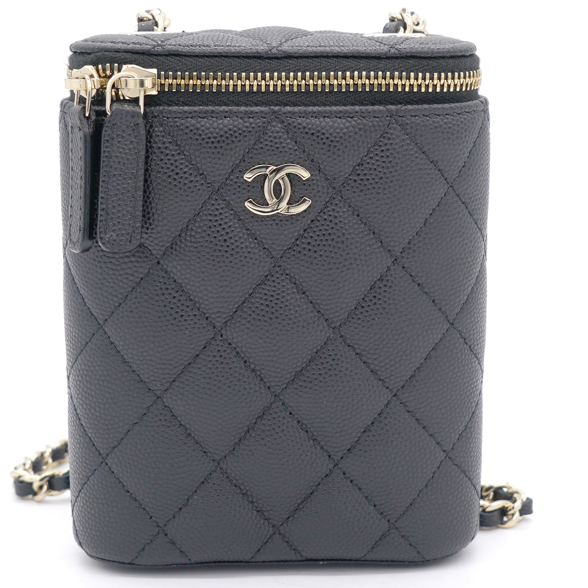 Caviar Quilted Nano Vertical Coco Beauty Vanity Case With Chain Black