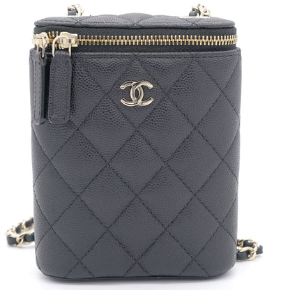 Caviar Quilted Nano Vertical Coco Beauty Vanity Case With Chain Black