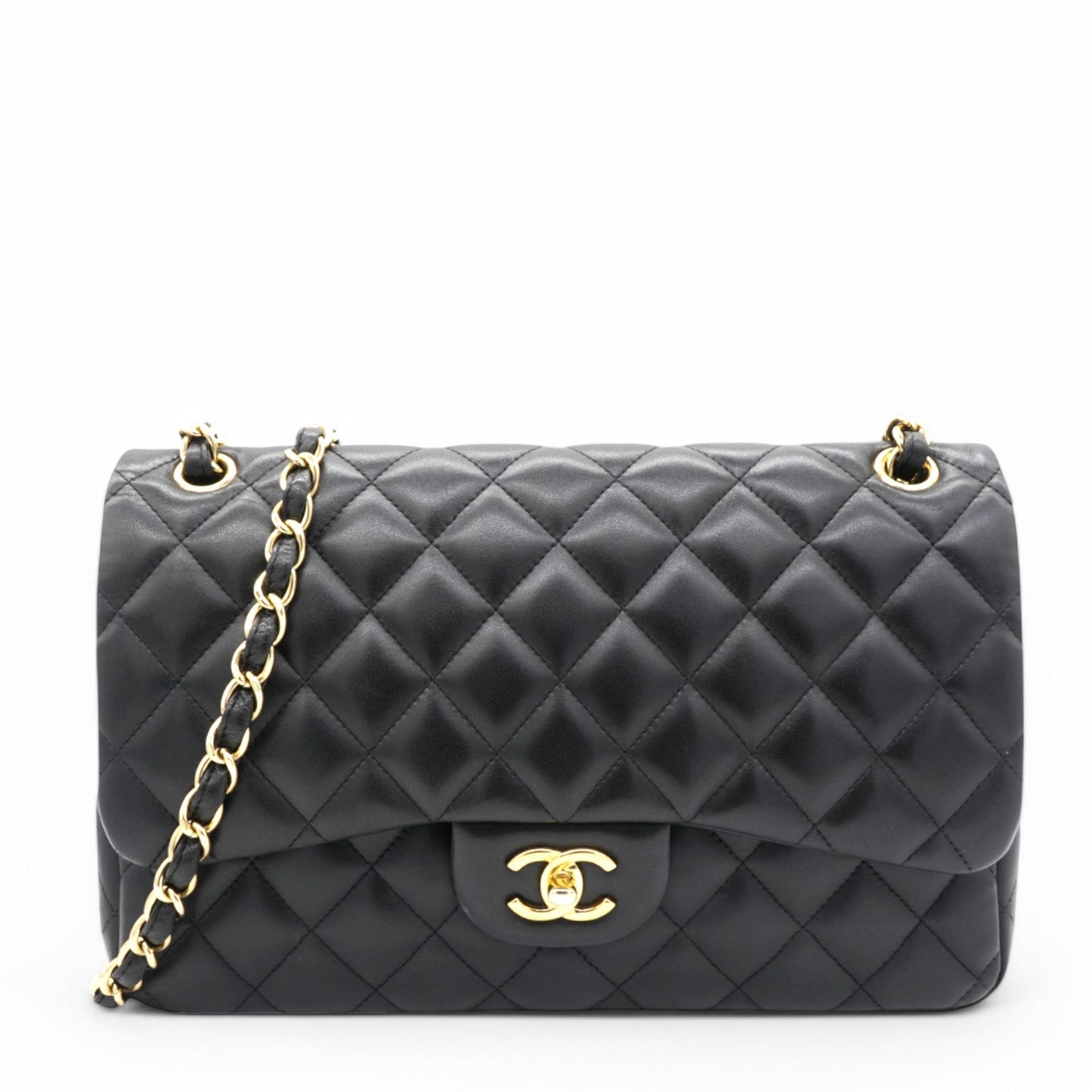 Lambskin Quilted Jumbo Double Flap Black