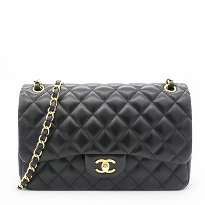 Lambskin Quilted Jumbo Double Flap Black