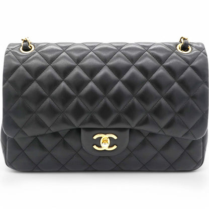 Lambskin Quilted Jumbo Double Flap Black