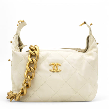 Calfskin Quilted Daily Hobo White