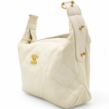 Calfskin Quilted Daily Hobo White