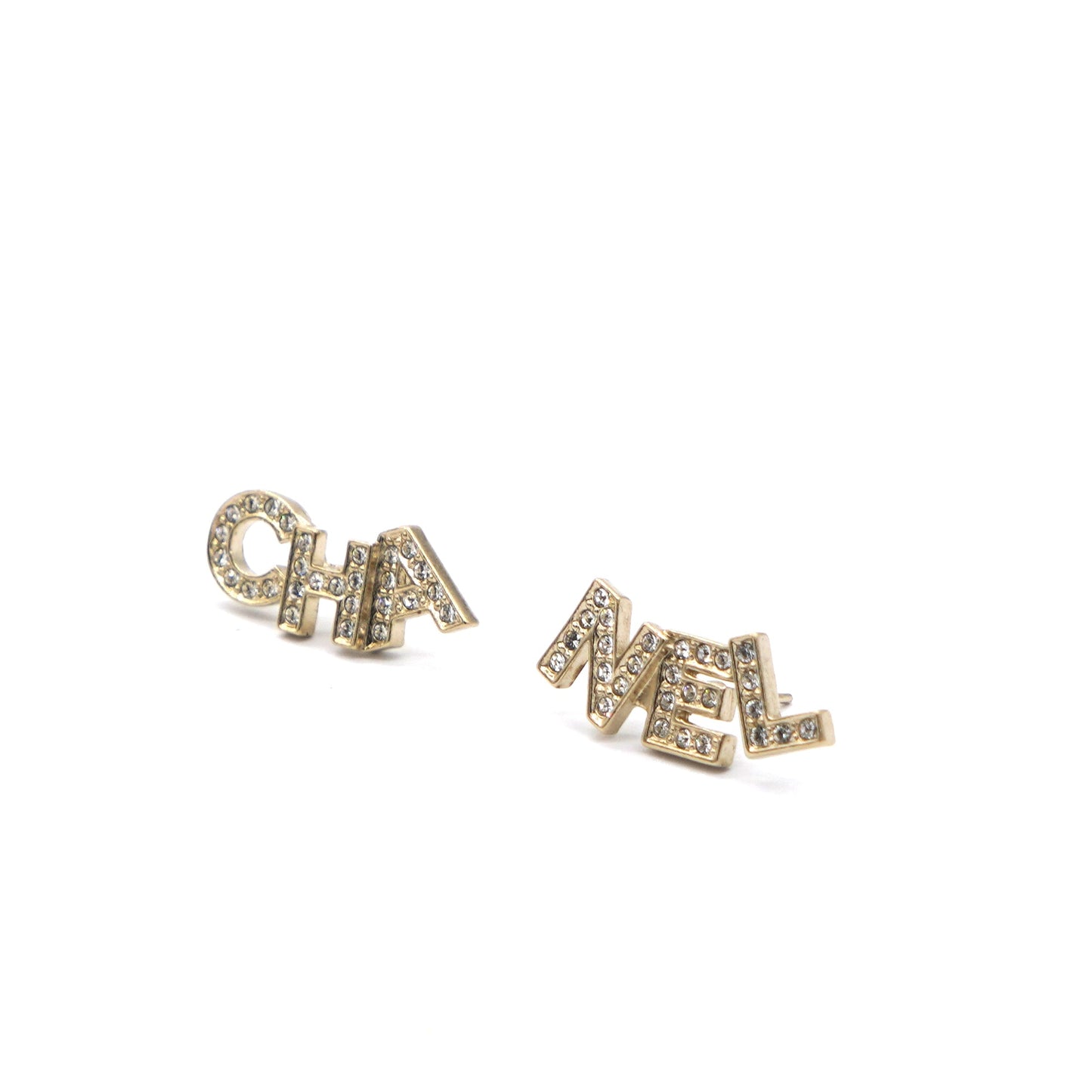 Gold Metal And Crystal Logo Letter Stud Earrings